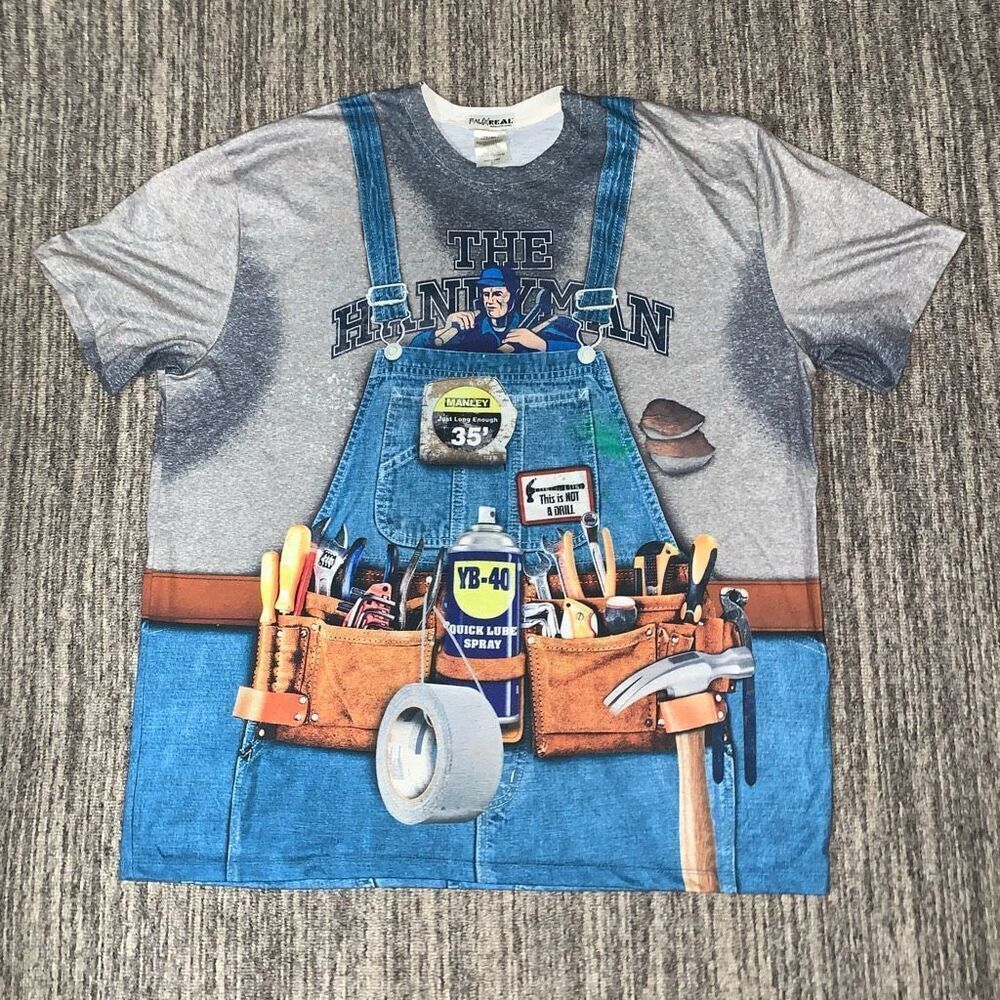 FalixReal Photo Realistic Mens XL The Handyman Funny Graphic T Shirt Gray Blue